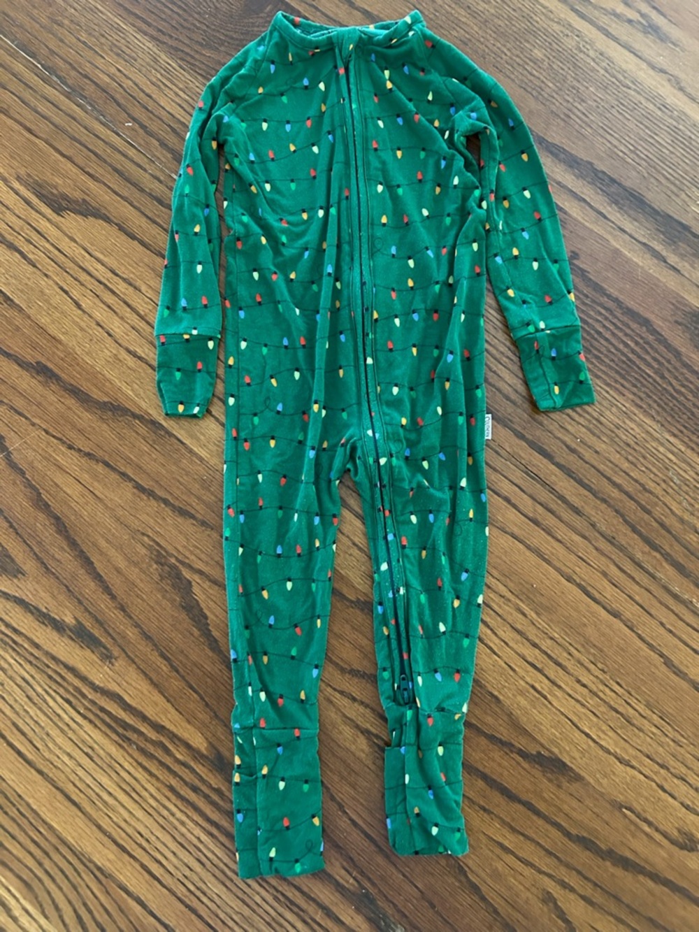 Green Kids Holiday Light-Print Zip Front Footed Pajamas